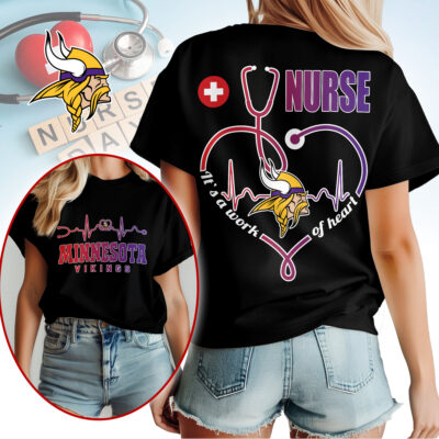 Alternative view of Minnesota Vikings | Premium NFL Nurse Heartbeat 3D T-Shirt NTH1