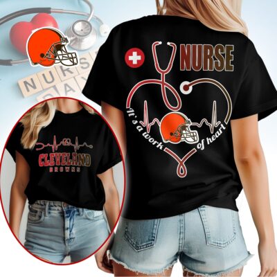 Alternative view of Cleveland Browns | Premium NFL Nurse Heartbeat 3D T-Shirt NTH1