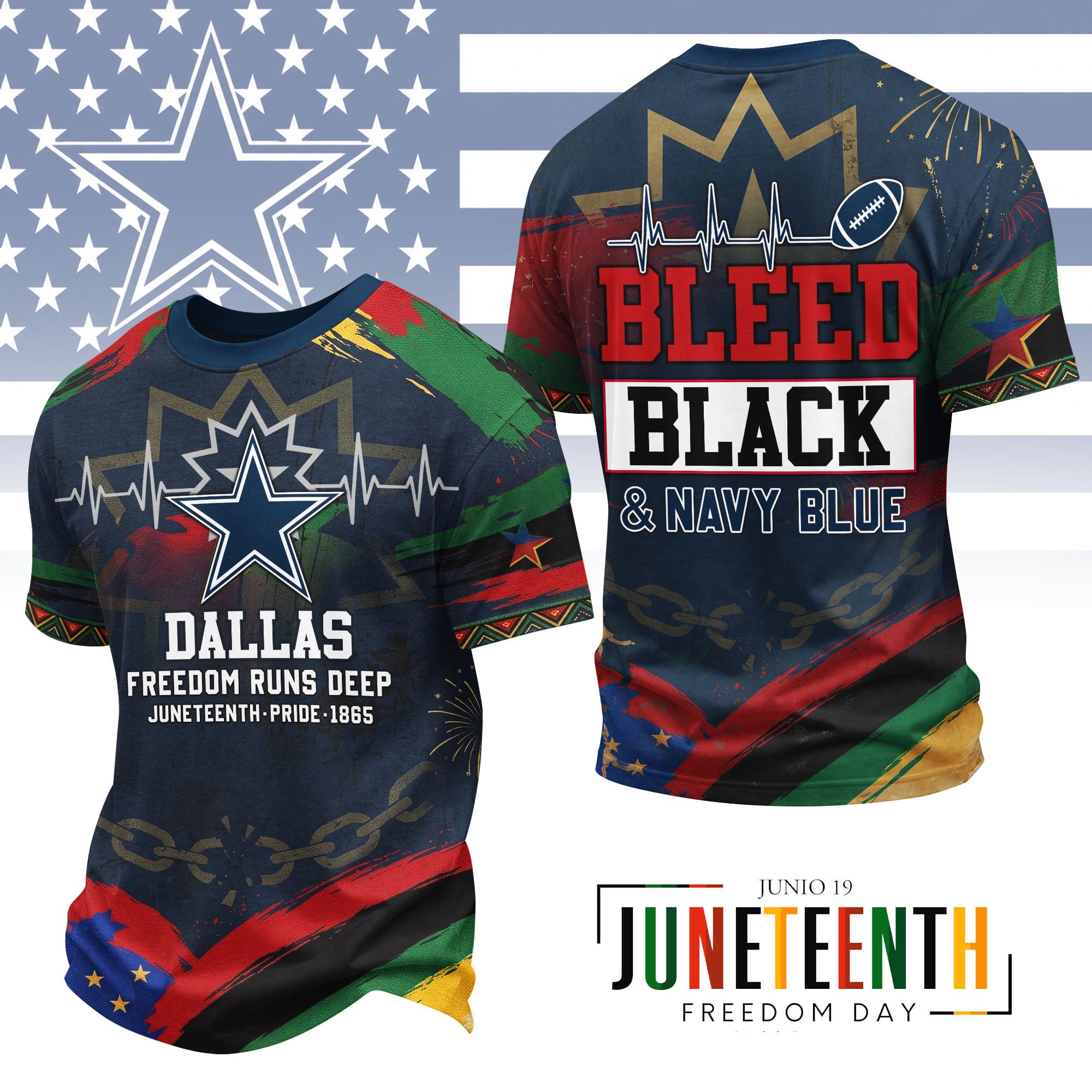 Dallas Cowboys | Premium NFL Juneteenth Freedom Runs Deep 3D Shirt
