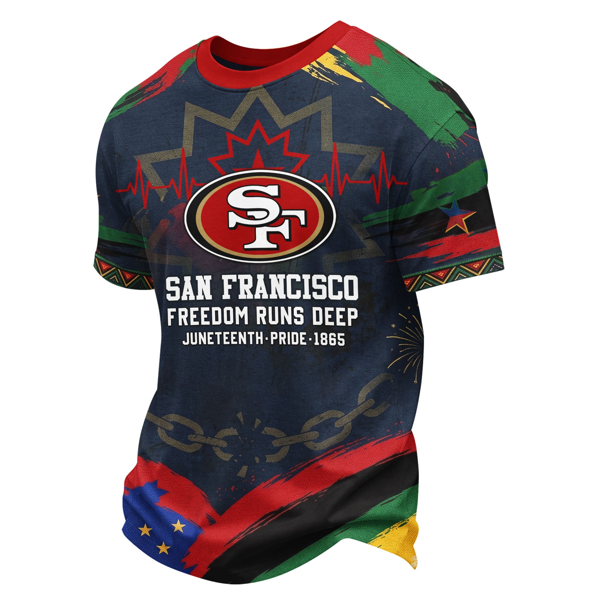 San Francisco 49ers | Premium NFL Juneteenth Freedom Runs Deep 3D Shirt - Image 2