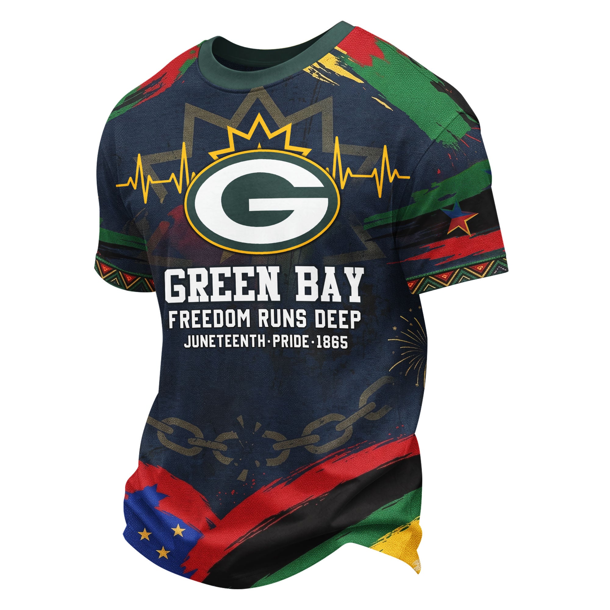Green Bay Packers | Premium NFL Juneteenth Freedom Runs Deep 3D Shirt - Image 2