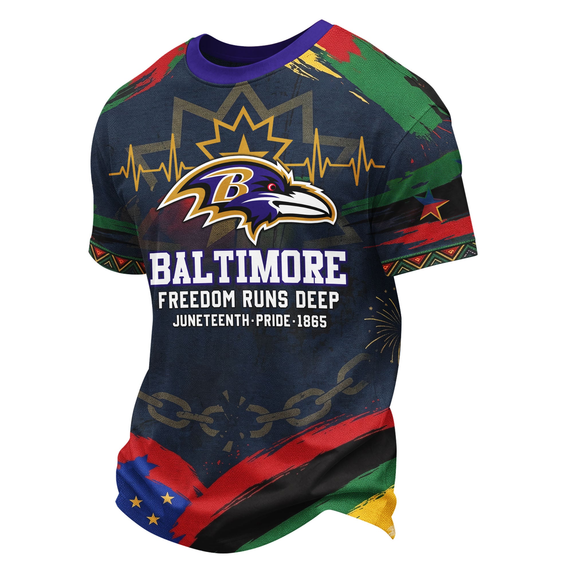 Baltimore Ravens | Premium NFL Juneteenth Freedom Runs Deep 3D Shirt - Image 2