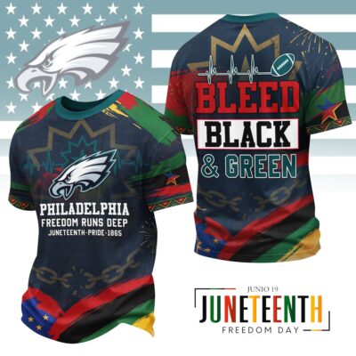 Philadelphia Eagles | Premium NFL Juneteenth Freedom Runs Deep 3D Shirt - M