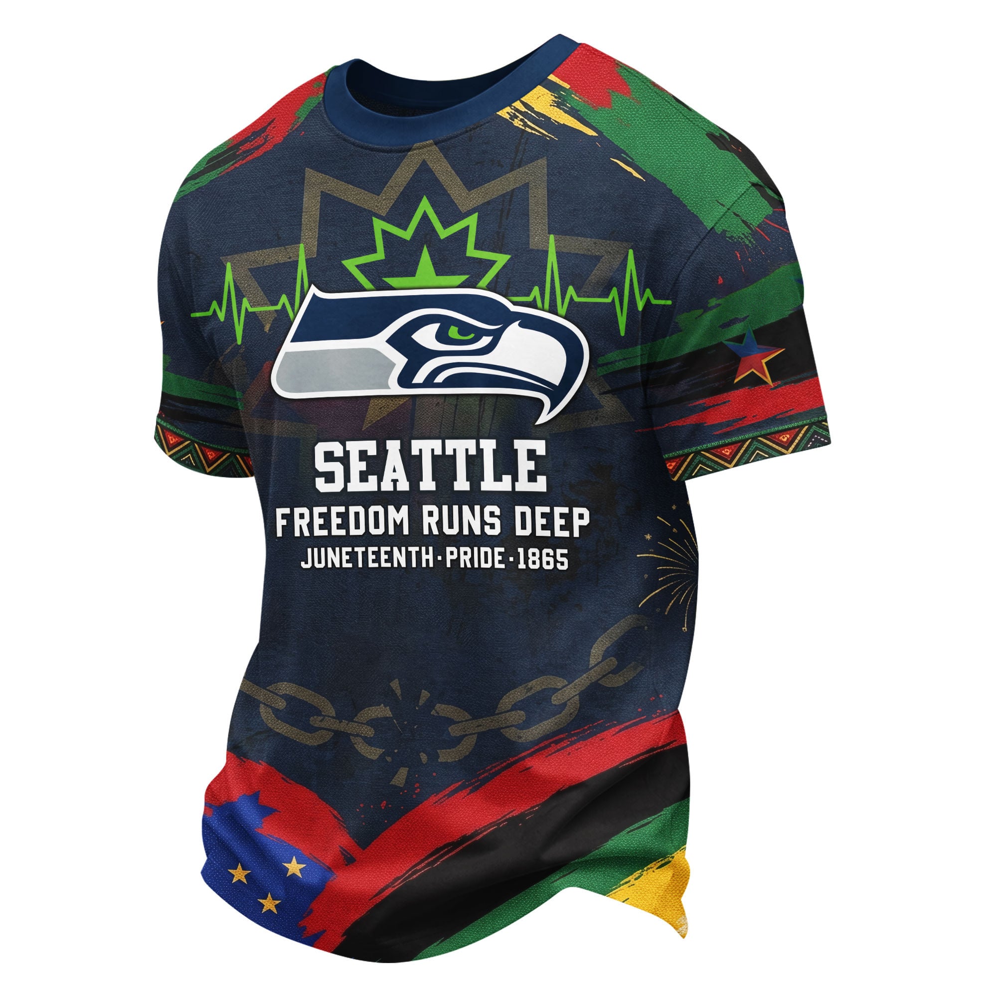 Seattle Seahawks | Premium NFL Juneteenth Freedom Runs Deep 3D Shirt - Image 2