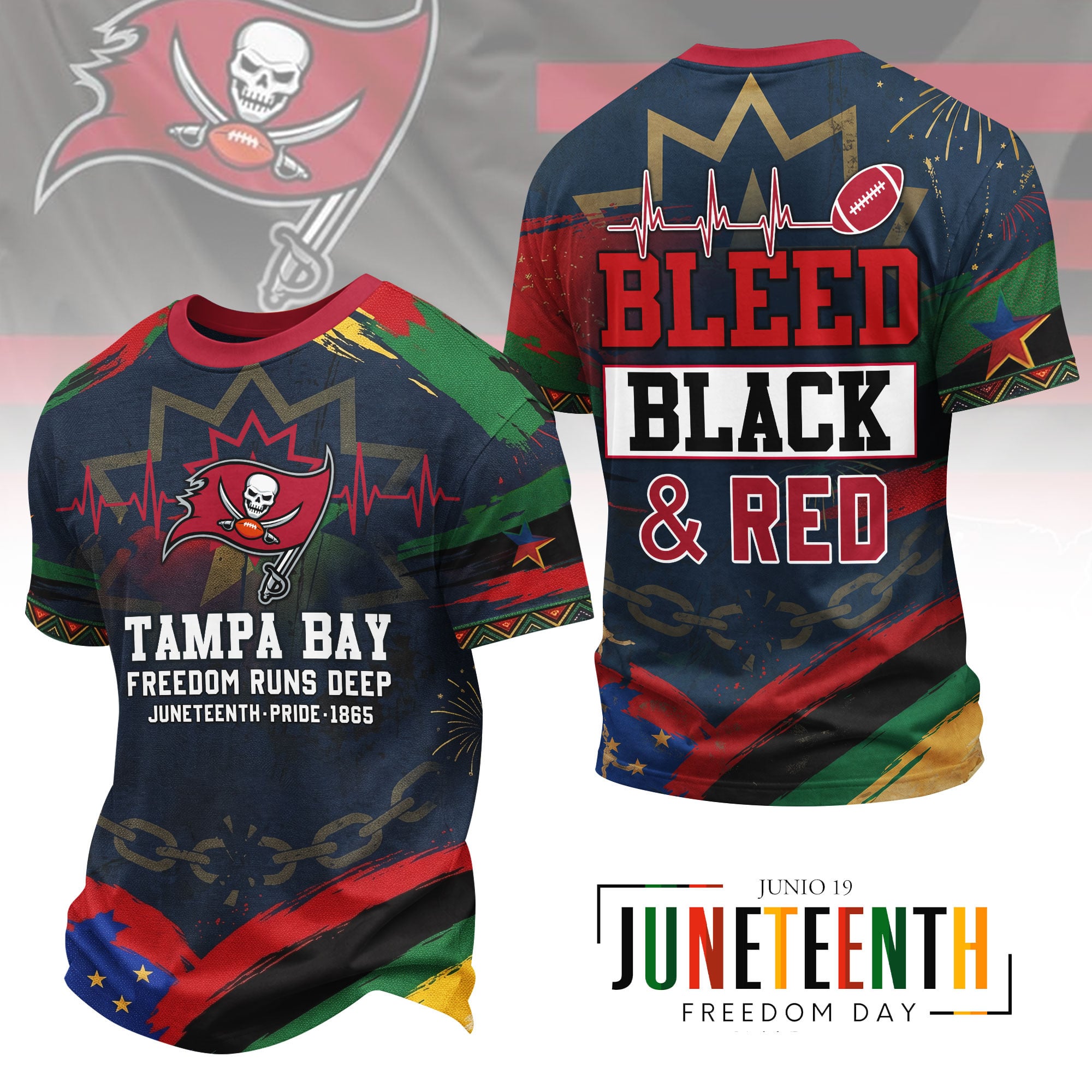 Tampa Bay Buccaneers | Premium NFL Juneteenth Freedom Runs Deep 3D Shirt