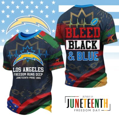 Los Angeles Chargers | Premium NFL Juneteenth Freedom Runs Deep 3D Shirt