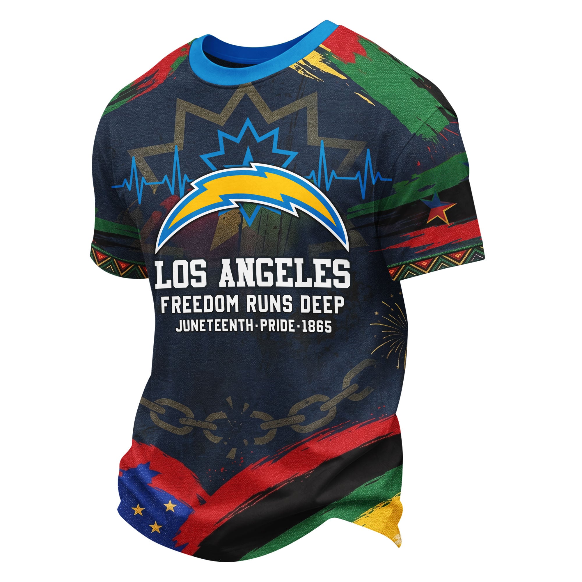 Los Angeles Chargers | Premium NFL Juneteenth Freedom Runs Deep 3D Shirt - Image 2