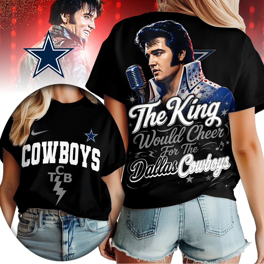 Dallas Cowboys | Premium NFL Elvis Presley The King Women Shirt - Image 2