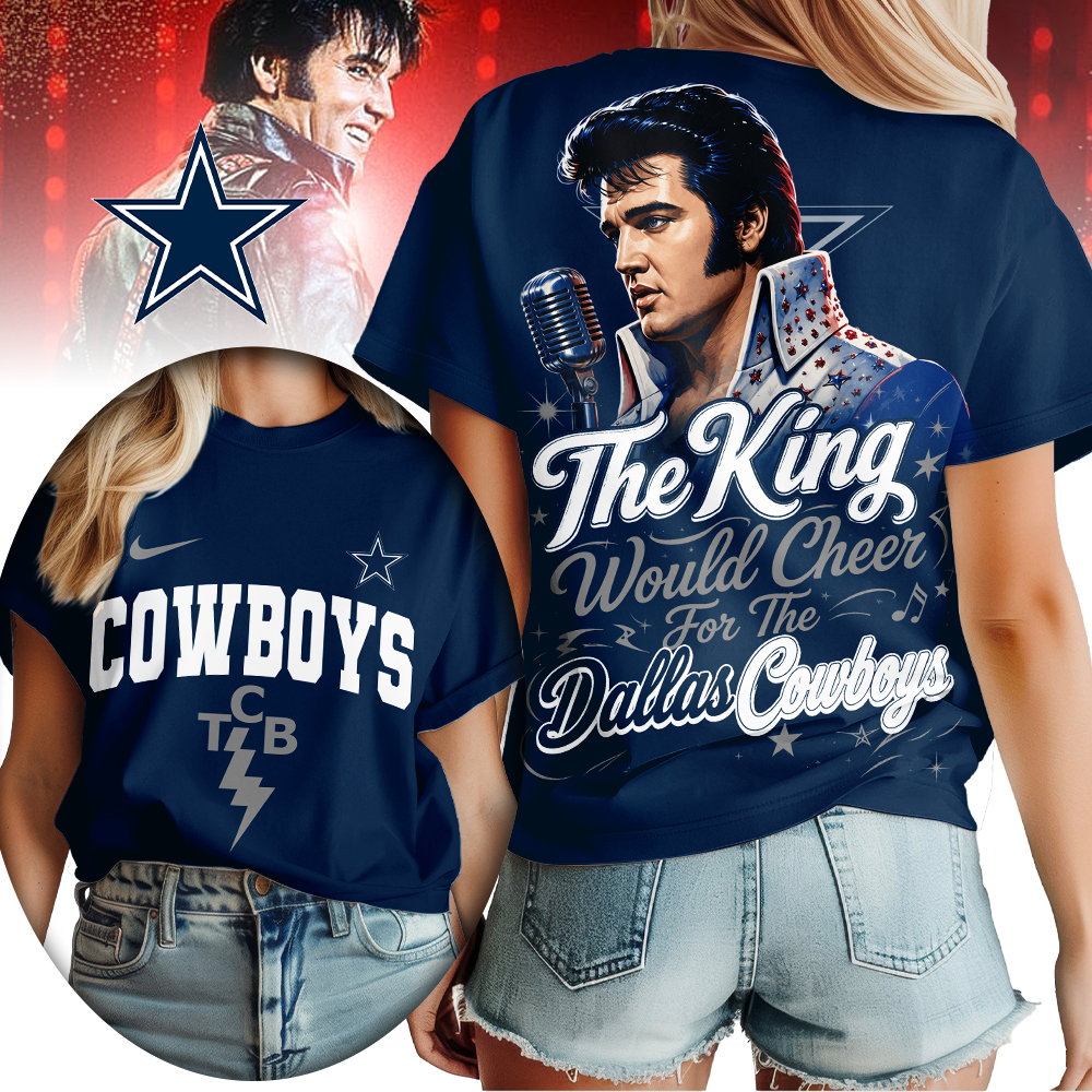 Dallas Cowboys | Premium NFL Elvis Presley The King Women Shirt - Image 3