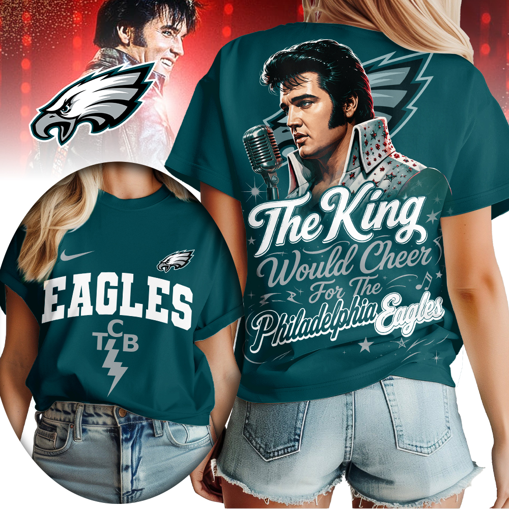 Philadelphia Eagles | Premium NFL Elvis Presley The King Women Shirt - Image 3