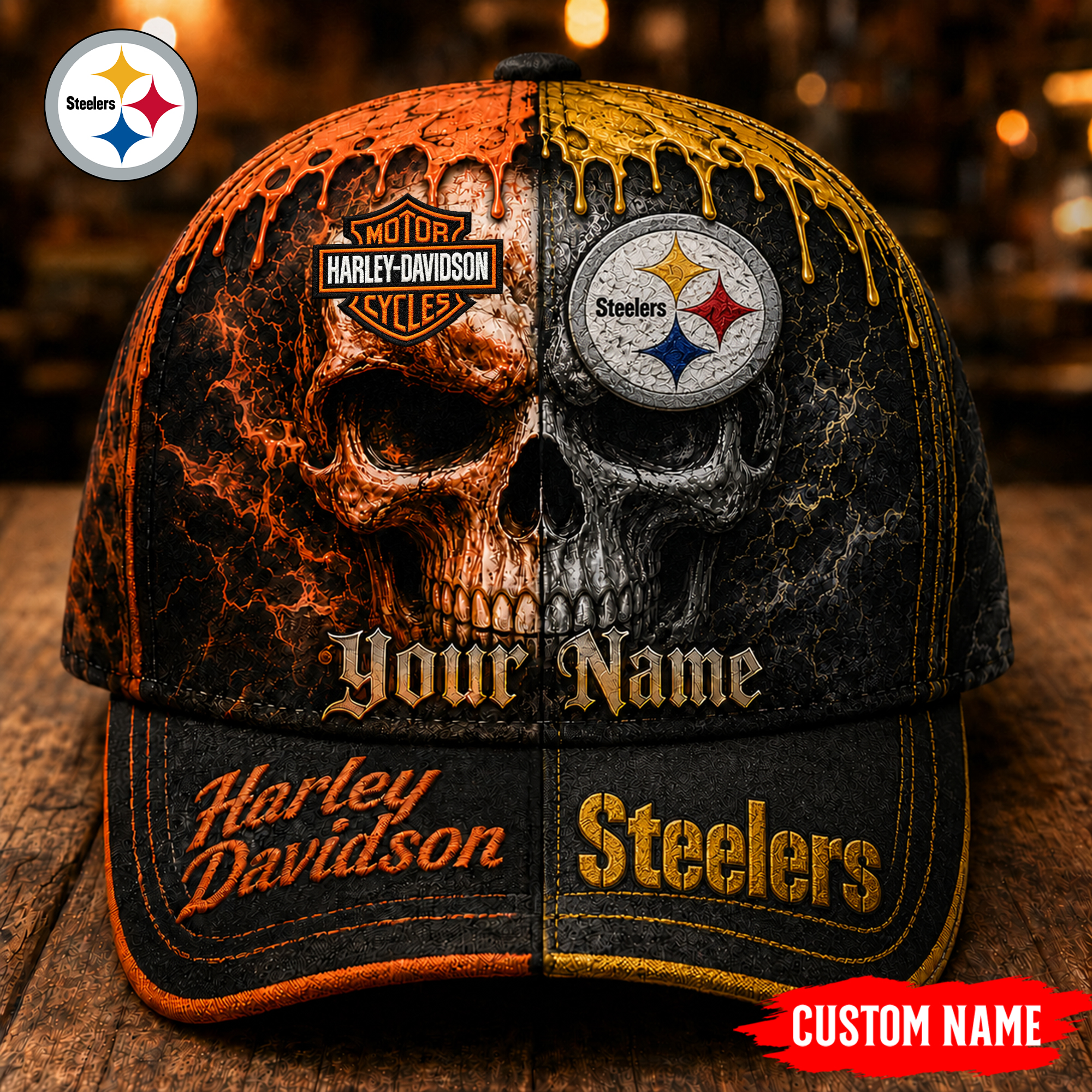 Pittsburgh Steelers | Premium NFL Harley Davidson Split Skull Classic Cap
