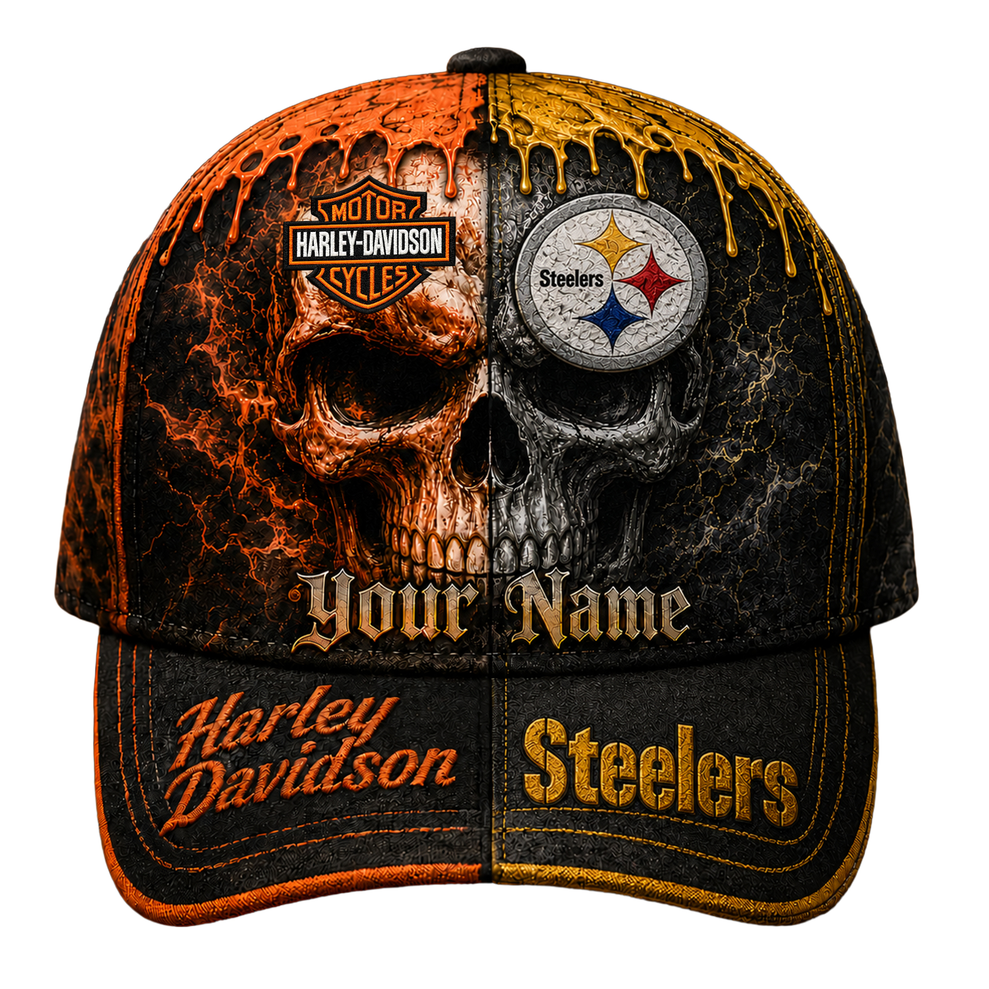 Pittsburgh Steelers | Premium NFL Harley Davidson Split Skull Classic Cap - Image 2