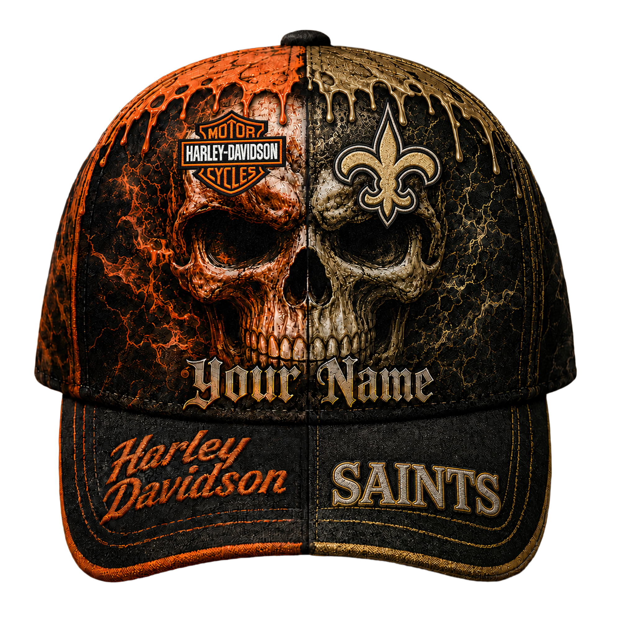 New Orleans Saints | Premium NFL Harley Davidson Split Skull Classic Cap - Image 2
