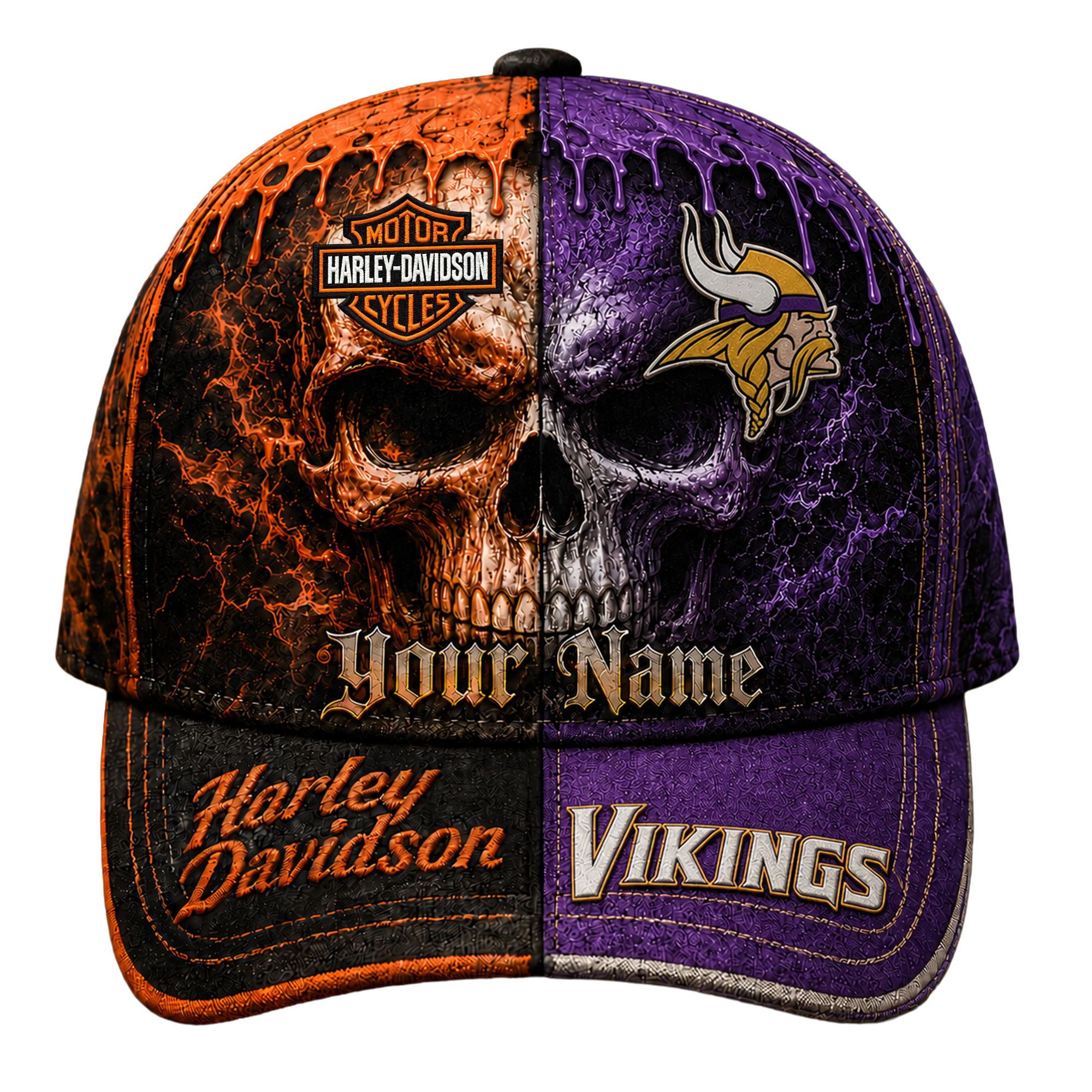 Minnesota Vikings | Premium NFL Harley Davidson Split Skull Classic Cap - Image 2