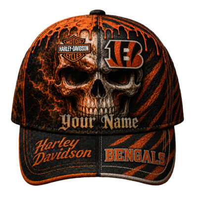 Alternative view of Cincinnati Bengals | Premium NFL Harley Davidson Split Skull Classic Cap