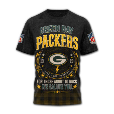 Green Bay Packers | Premium NFL ACDC Rock N Roll 3D T-Shirt - XL