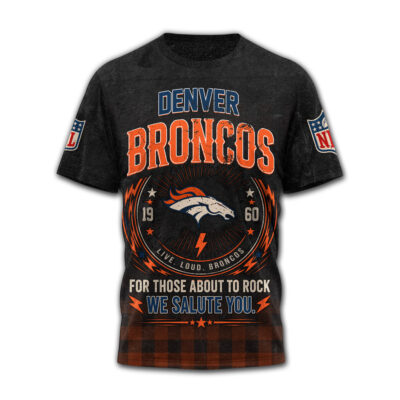 Denver Broncos | Premium NFL ACDC Rock N Roll 3D T-Shirt - M