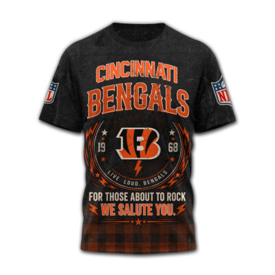 Cincinnati Bengals | Premium NFL ACDC Rock N Roll 3D T-Shirt - 3XL