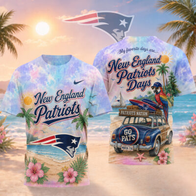 New England Patriots | Premium NFL Tropical Game Day Paradise 3D T-Shirt - XL