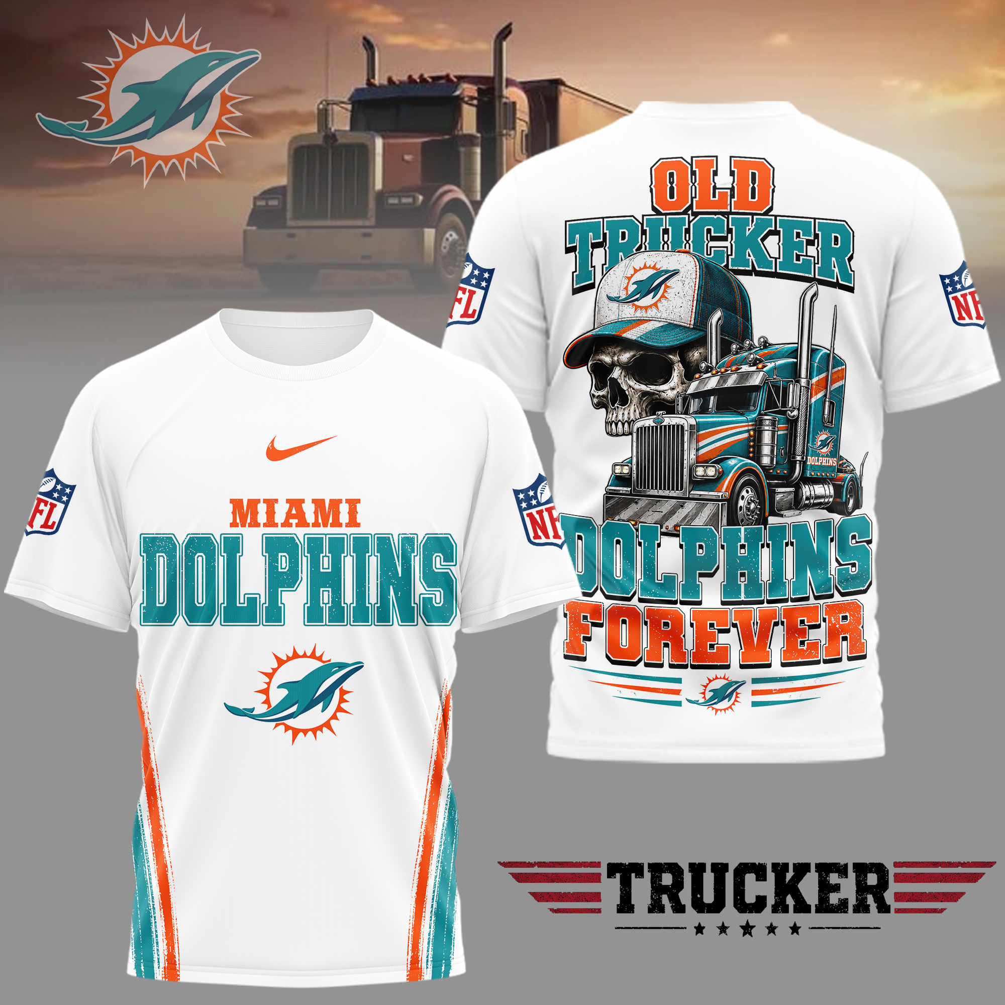Miami Dolphins | Premium NFL Old Trucker Fan 3D Shirt