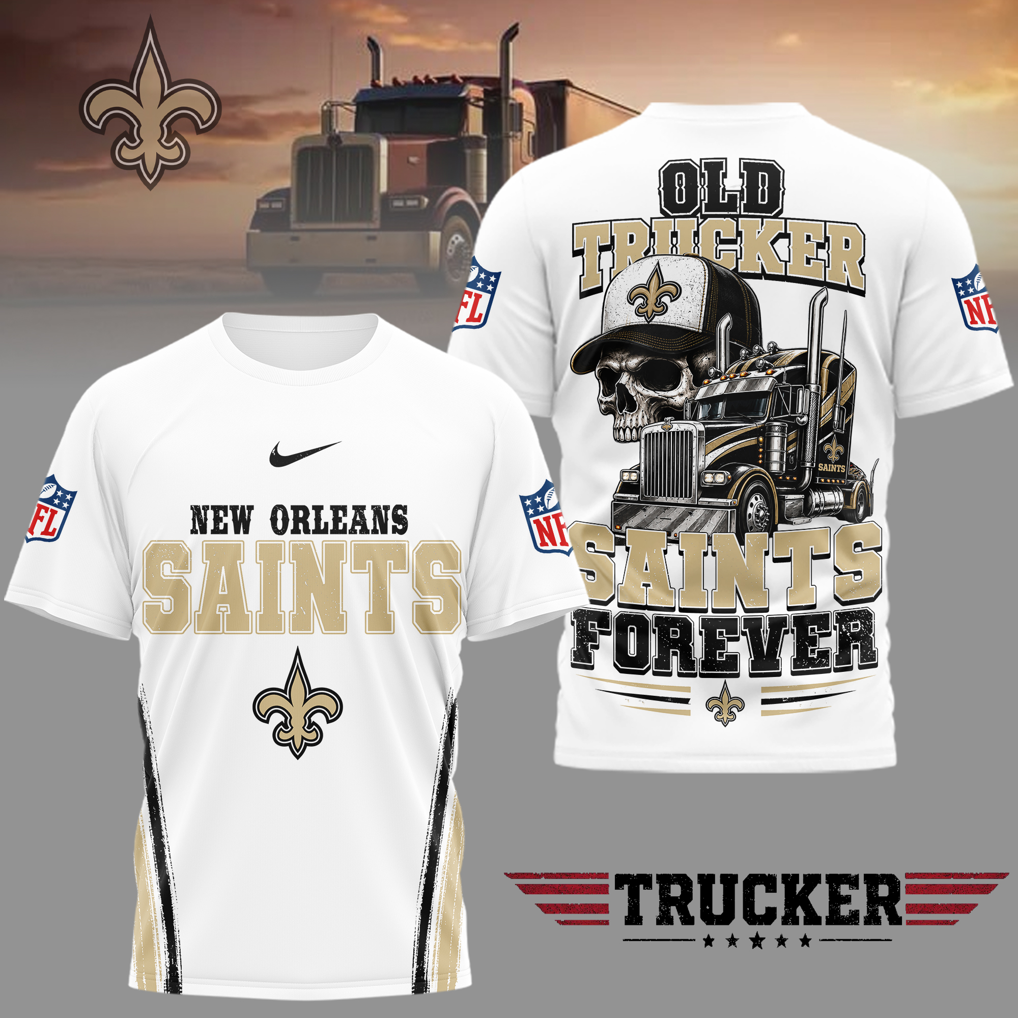 New Orleans Saints | Premium NFL Old Trucker Fan 3D Shirt