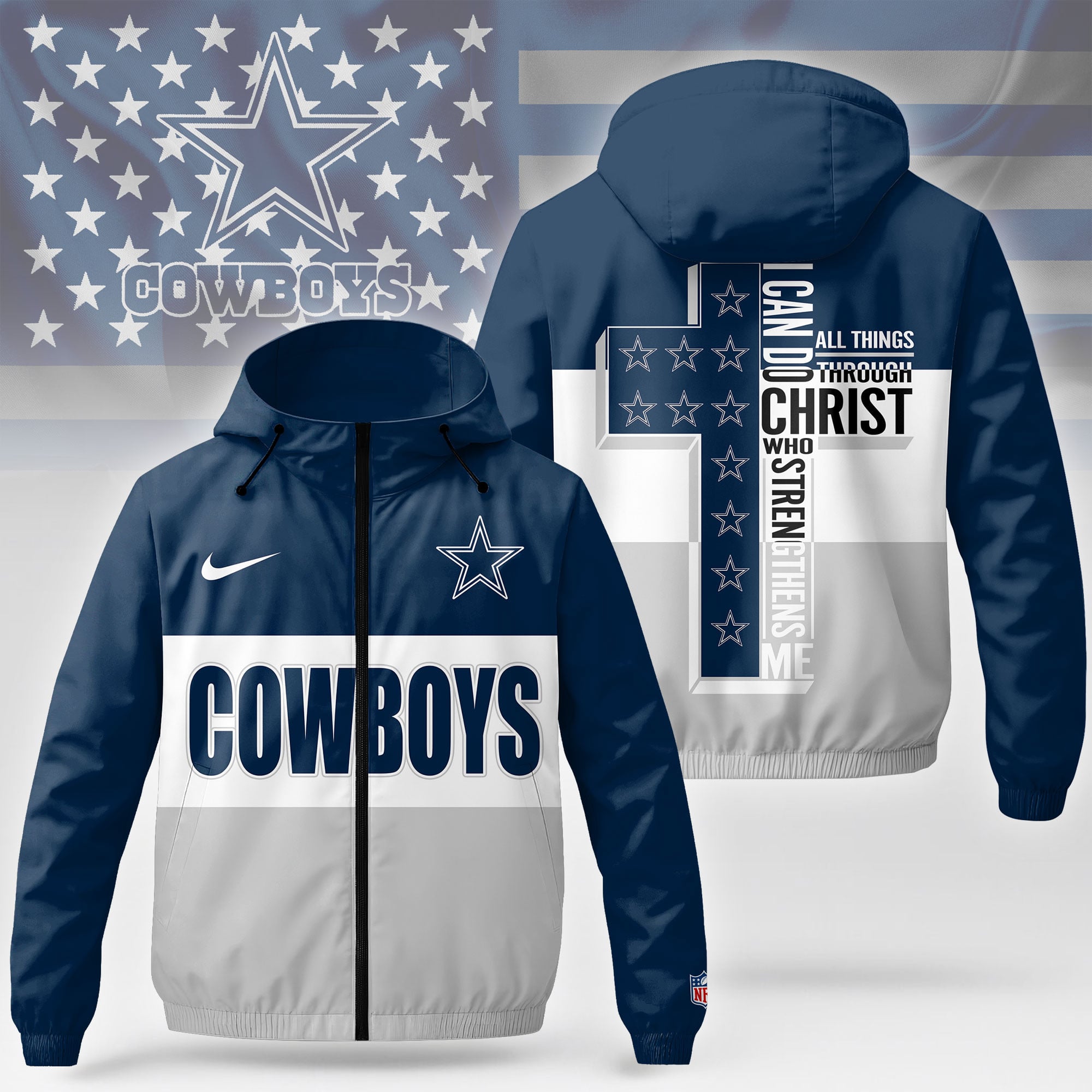 Dallas Cowboys | Premium NFL Strength Through Christ Windbreaker Jacket NTH1