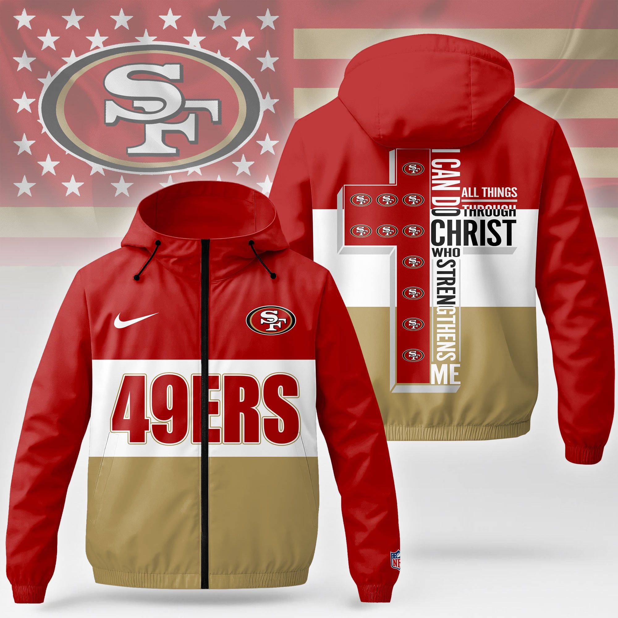 San Francisco 49ers | Premium NFL Strength Through Christ Windbreaker Jacket NTH1