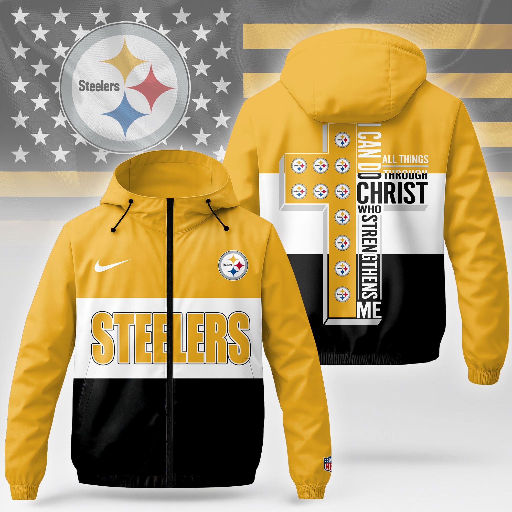Pittsburgh Steelers | Premium NFL Strength Through Christ Windbreaker Jacket NTH1
