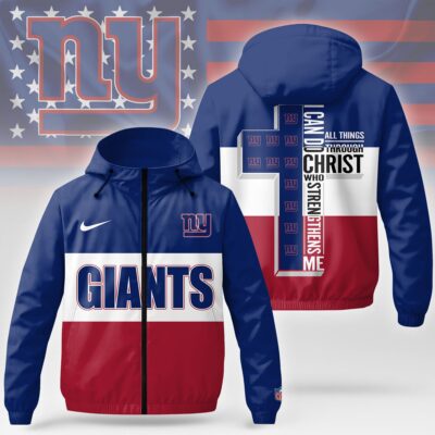 New York Giants | Premium NFL Strength Through Christ Windbreaker Jacket NTH1 - 5XL