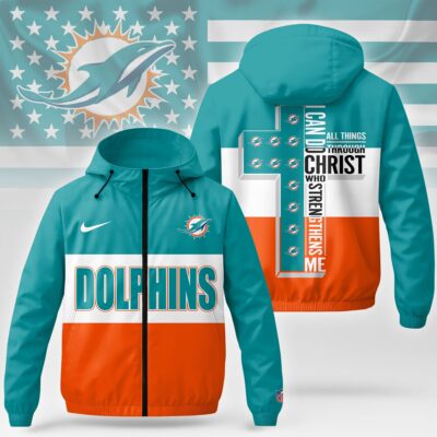 Miami Dolphins | Premium NFL Strength Through Christ Windbreaker Jacket NTH1 - 5XL