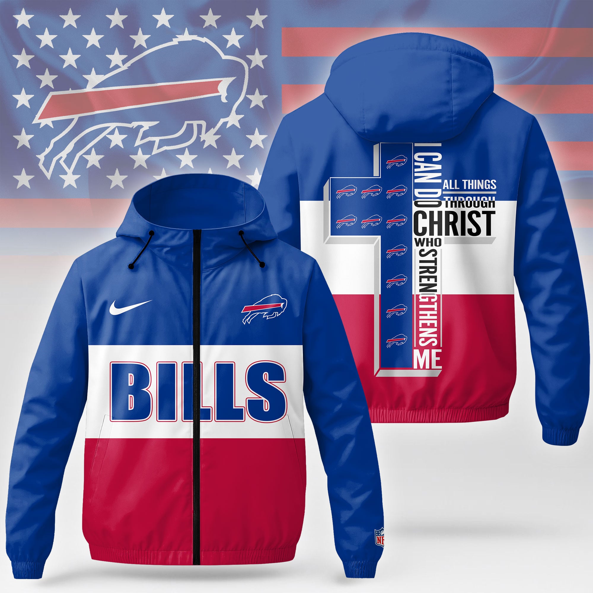 Buffalo Bills | Premium NFL Strength Through Christ Windbreaker Jacket NTH1