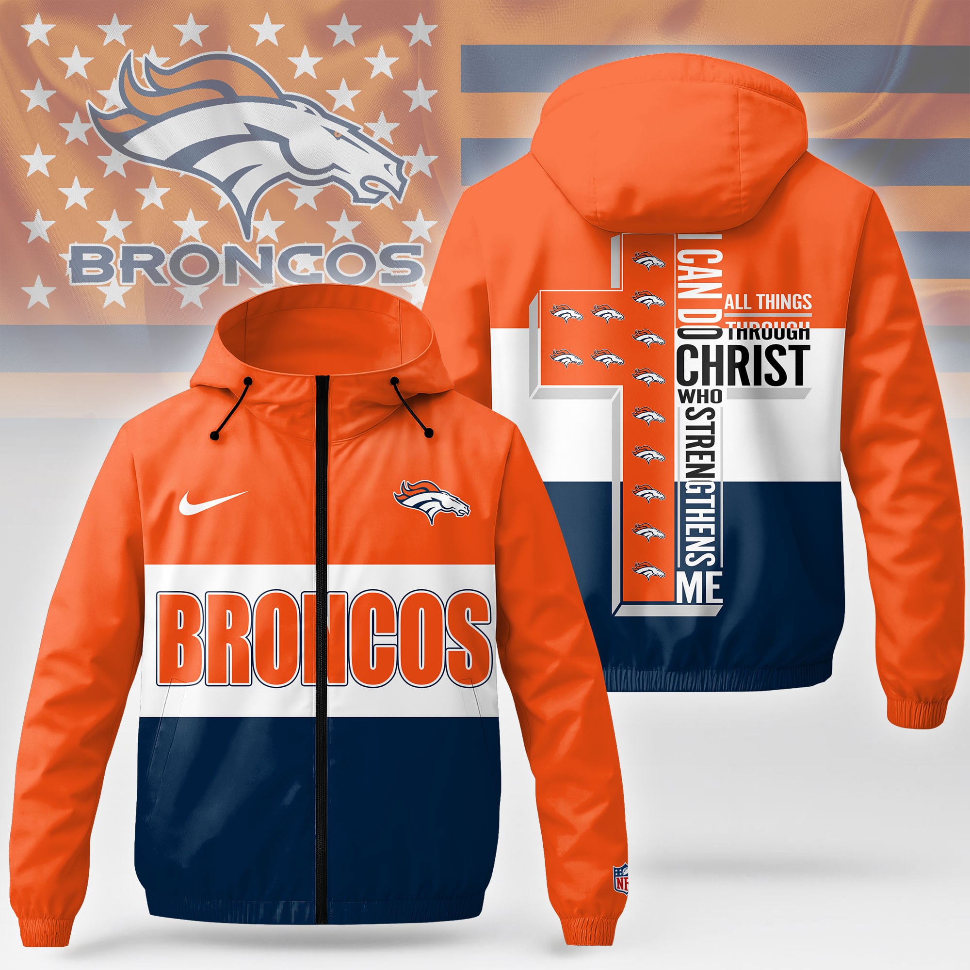 Denver Broncos | Premium NFL Strength Through Christ Windbreaker Jacket NTH1