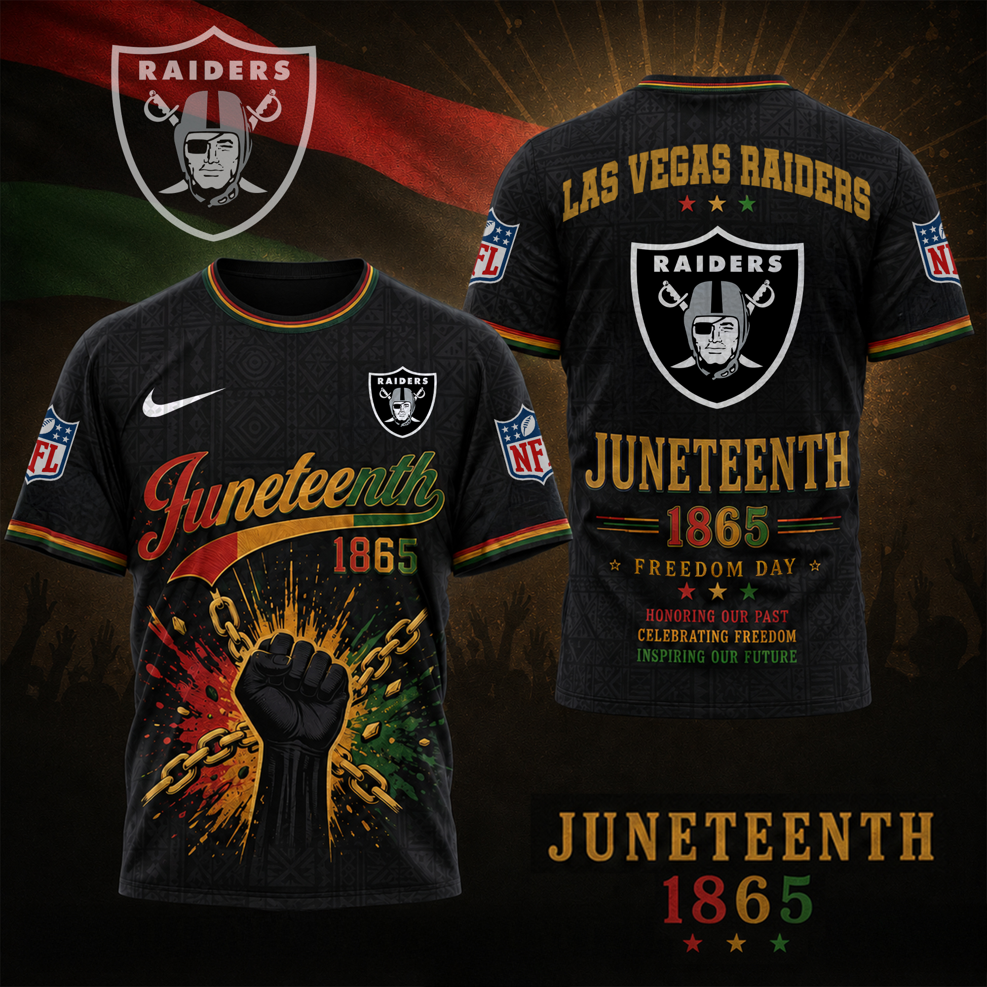 Las Vegas Raiders | Premium NFL Juneteenth Freedom Day 3D Shirt