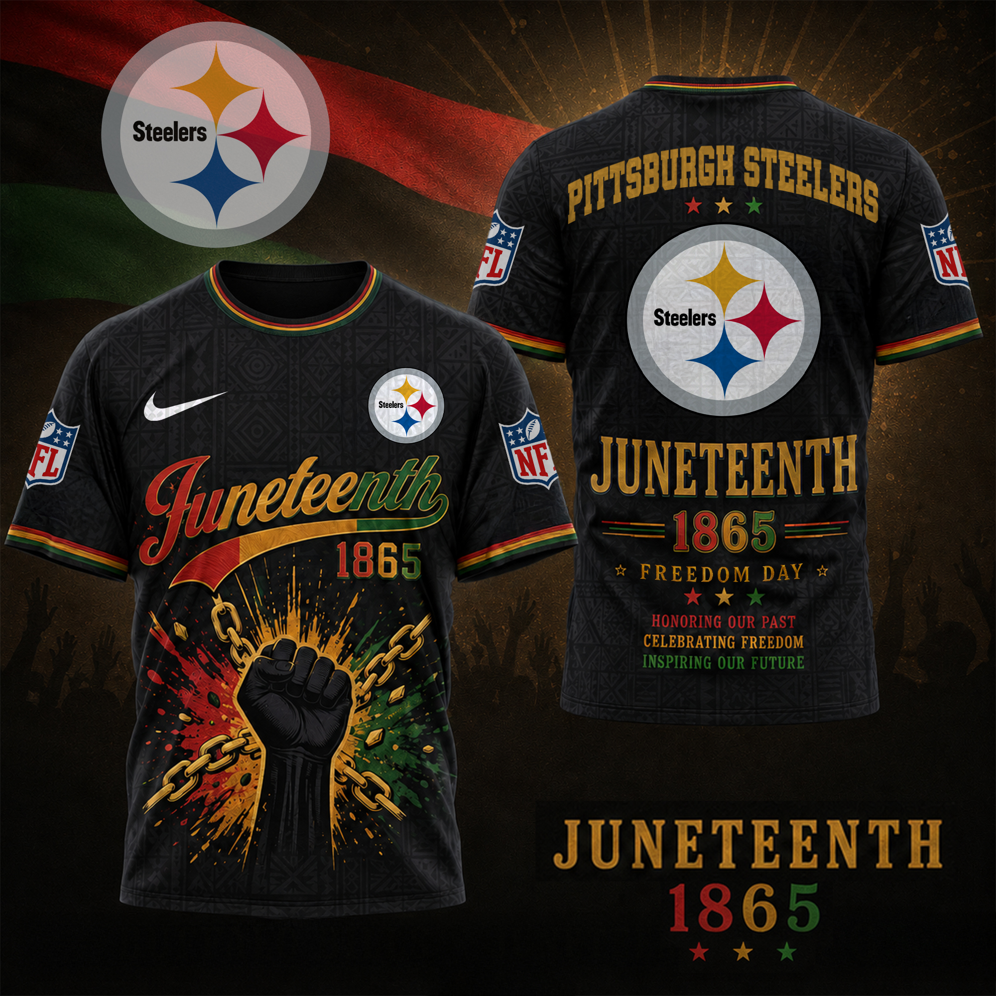 Pittsburgh Steelers | Premium NFL Juneteenth Freedom Day 3D Shirt