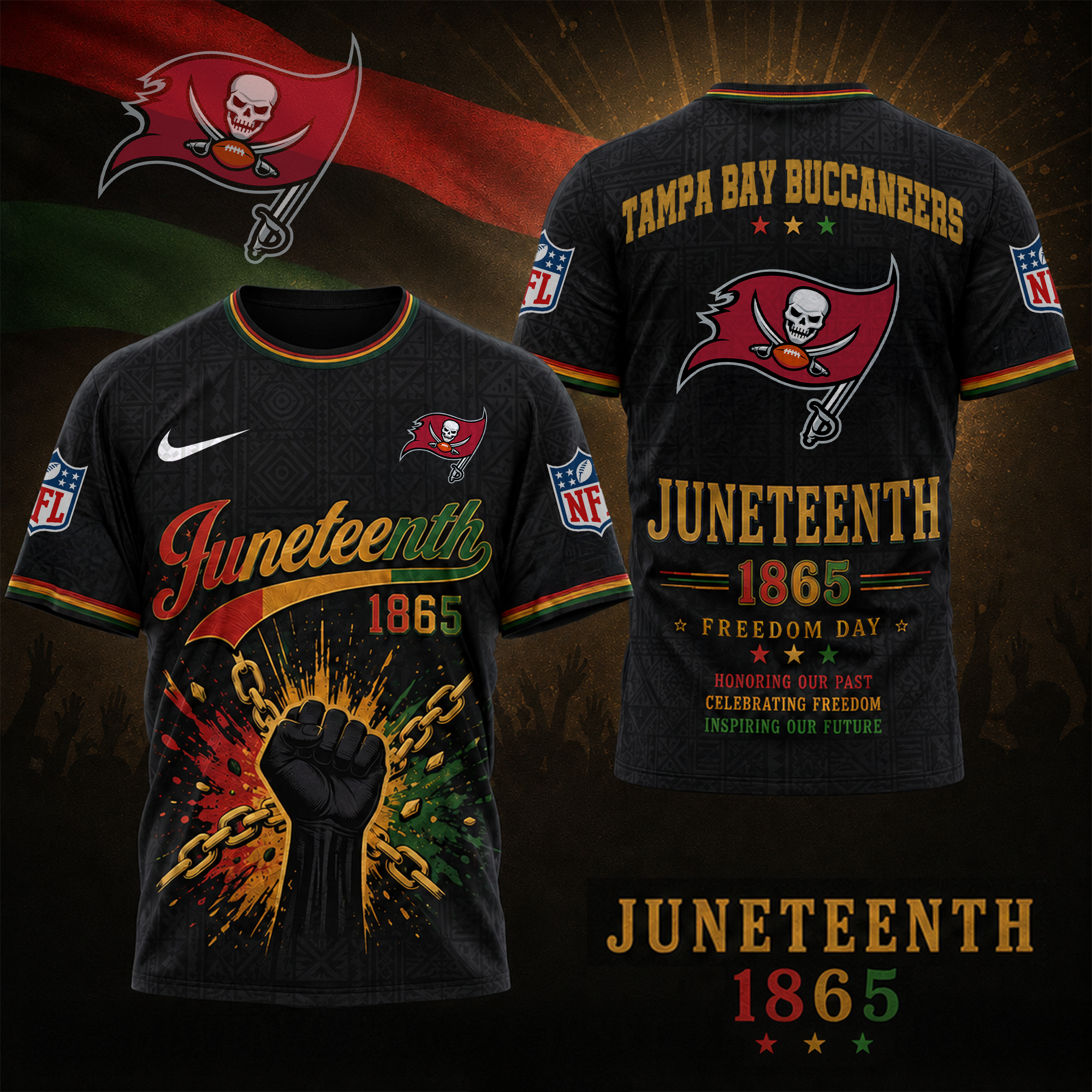 Tampa Bay Buccaneers | Premium NFL Juneteenth Freedom Day 3D Shirt