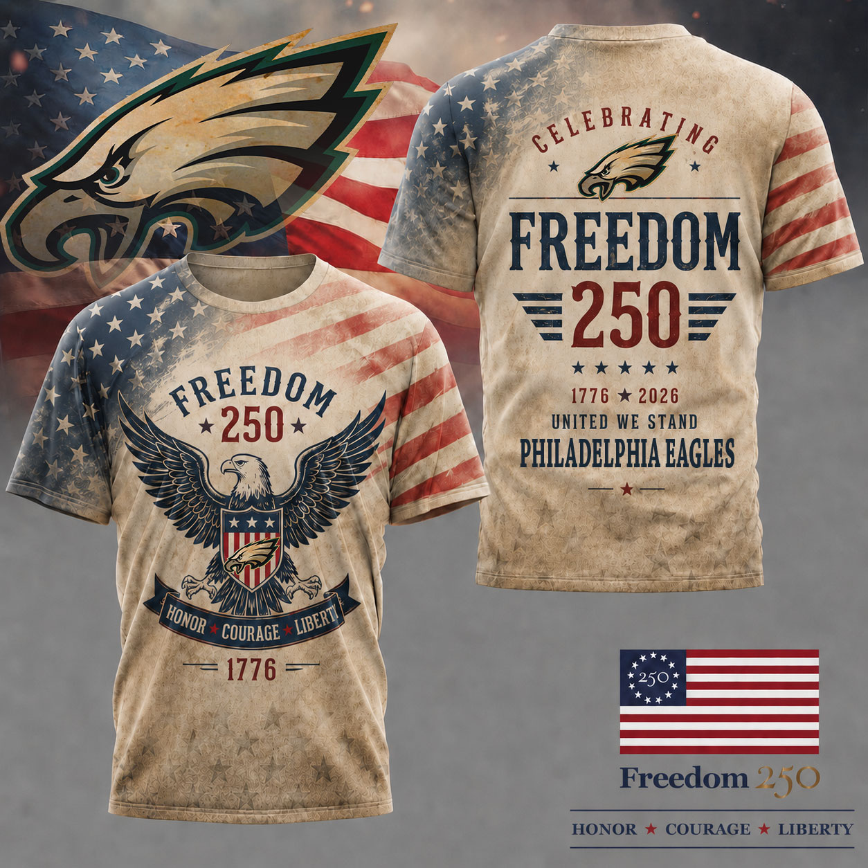 Philadelphia Eagles | Premium NFL Freedom 250 Patriotic 3D Shirt