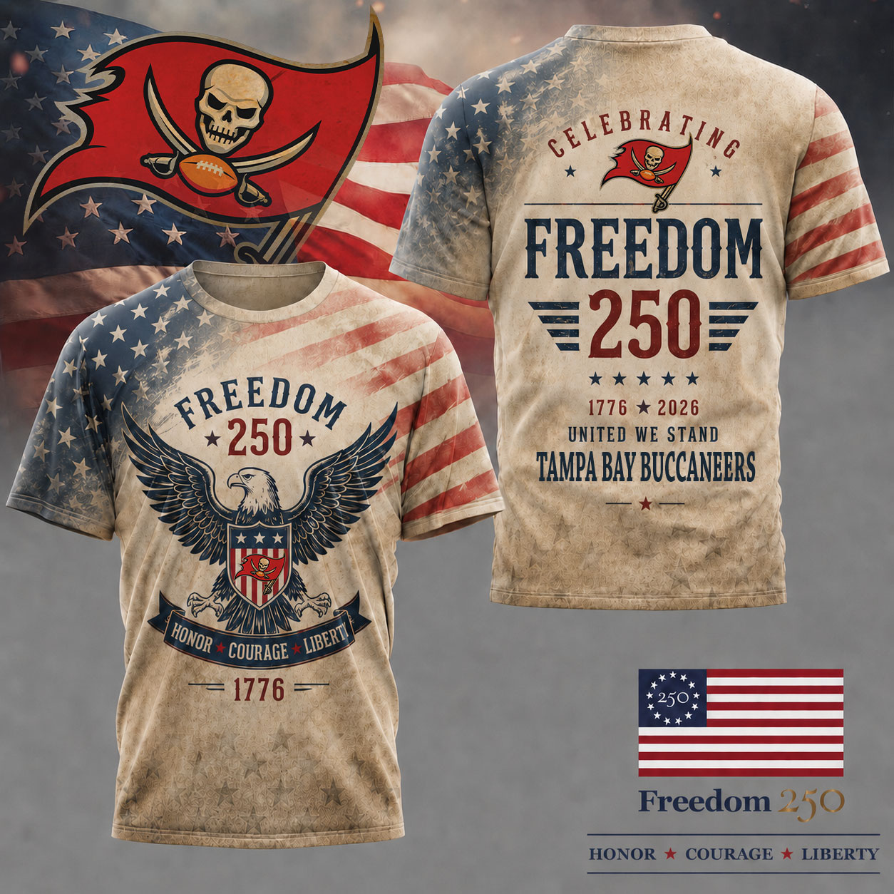 Tampa Bay Buccaneers | Premium NFL Freedom 250 Patriotic 3D Shirt