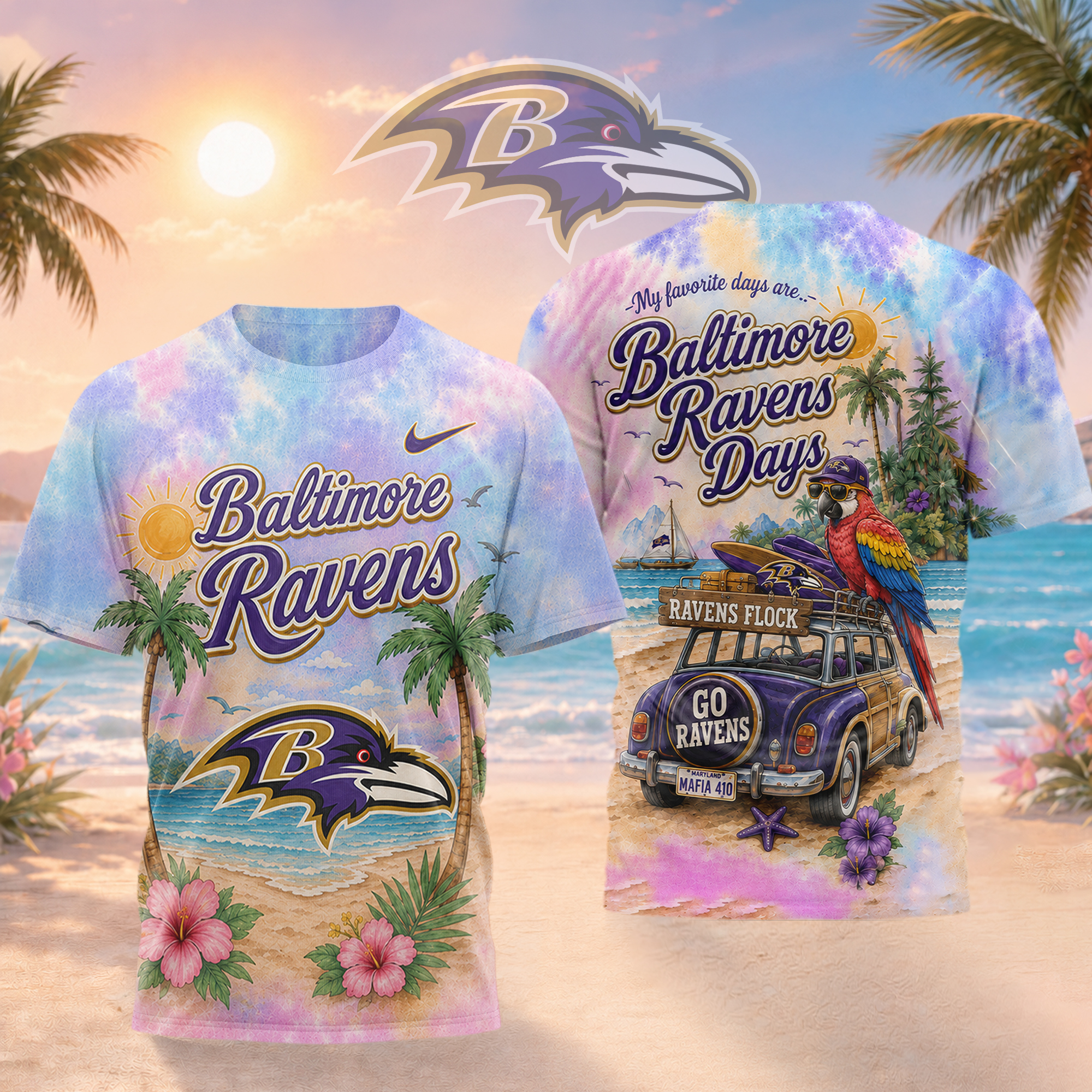 Baltimore Ravens | Premium NFL Tropical Game Day Paradise 3D T-Shirt