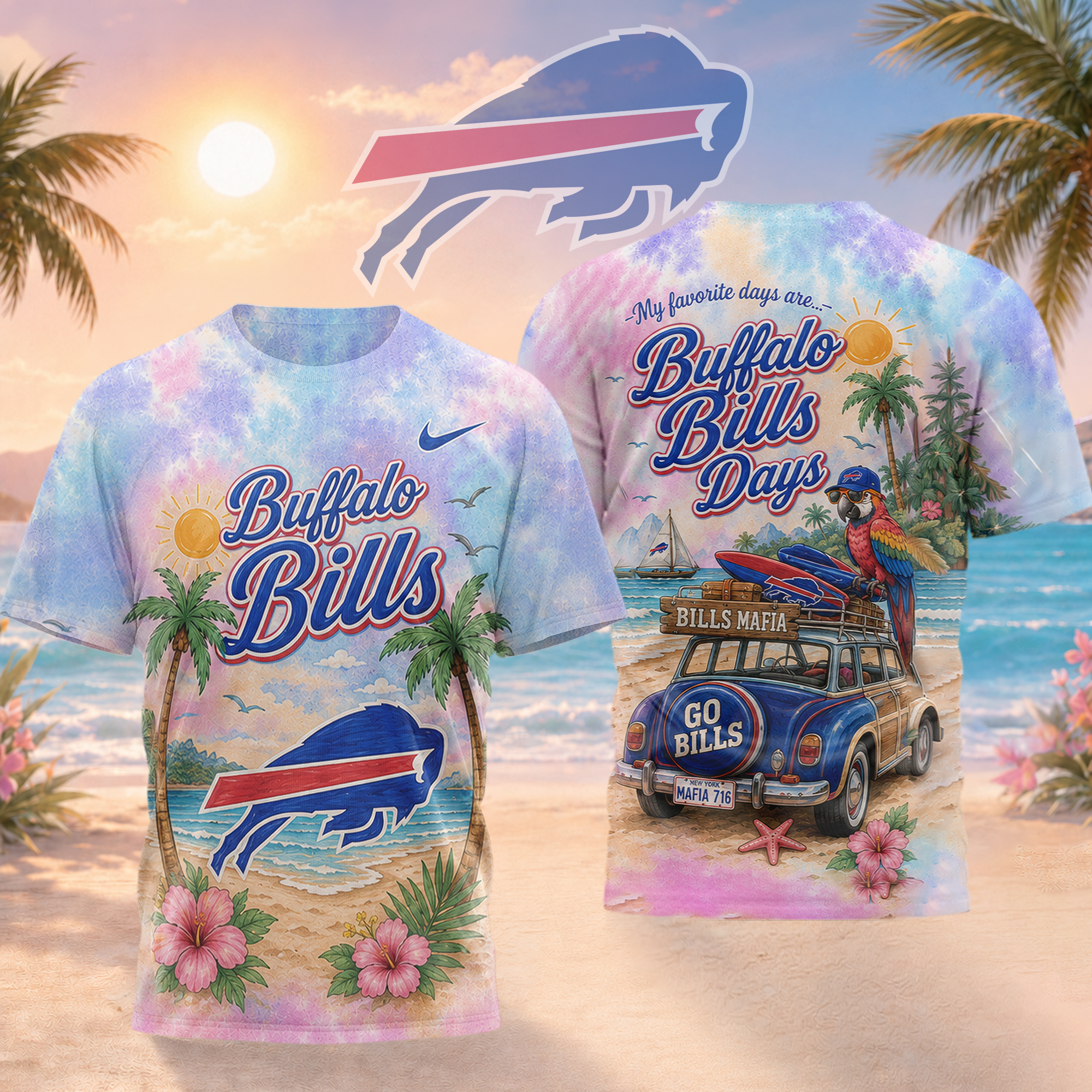 Buffalo Bills | Premium NFL Tropical Game Day Paradise 3D T-Shirt