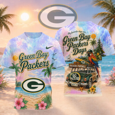 Green Bay Packers | Premium NFL Tropical Game Day Paradise 3D T-Shirt - S