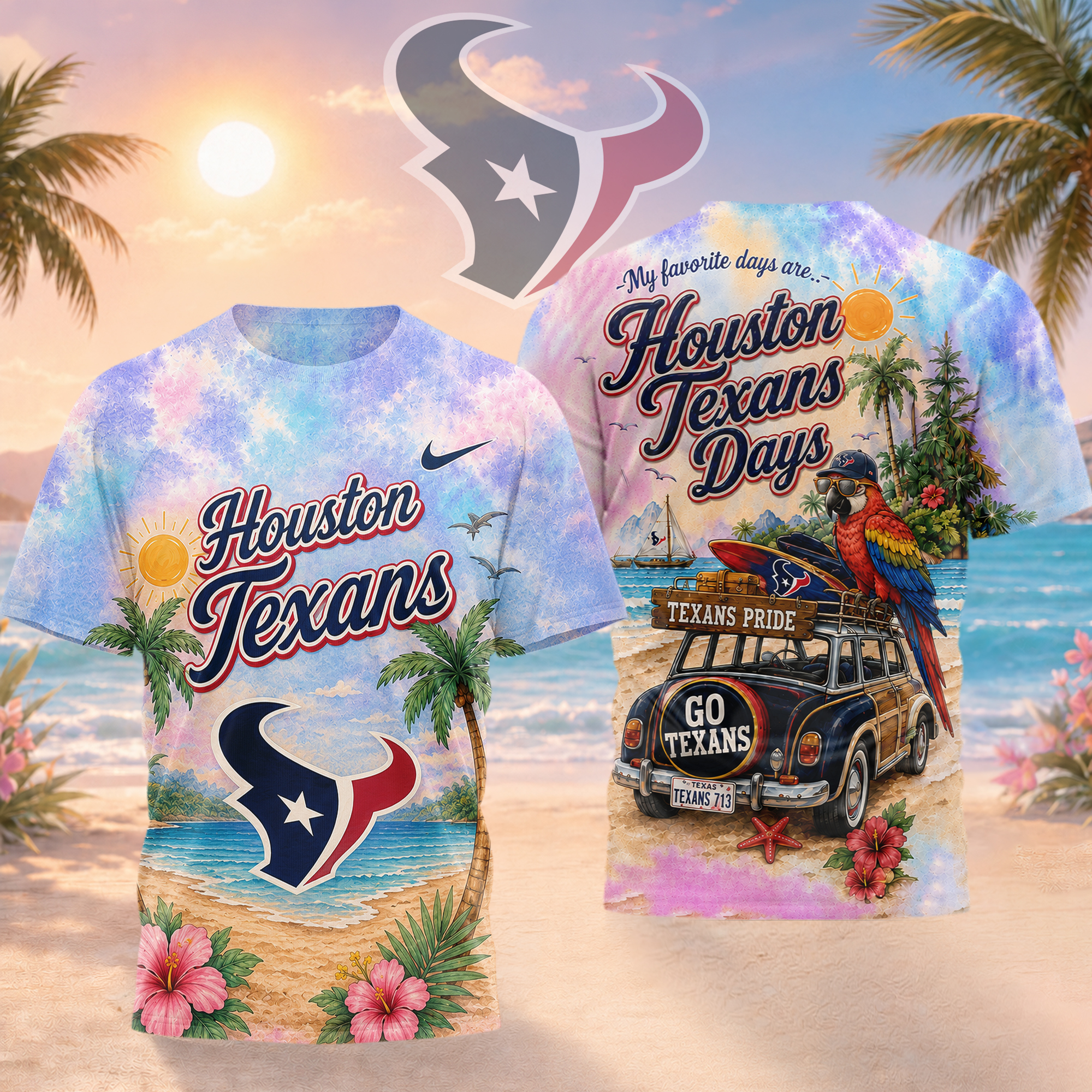Houston Texans | Premium NFL Tropical Game Day Paradise 3D T-Shirt