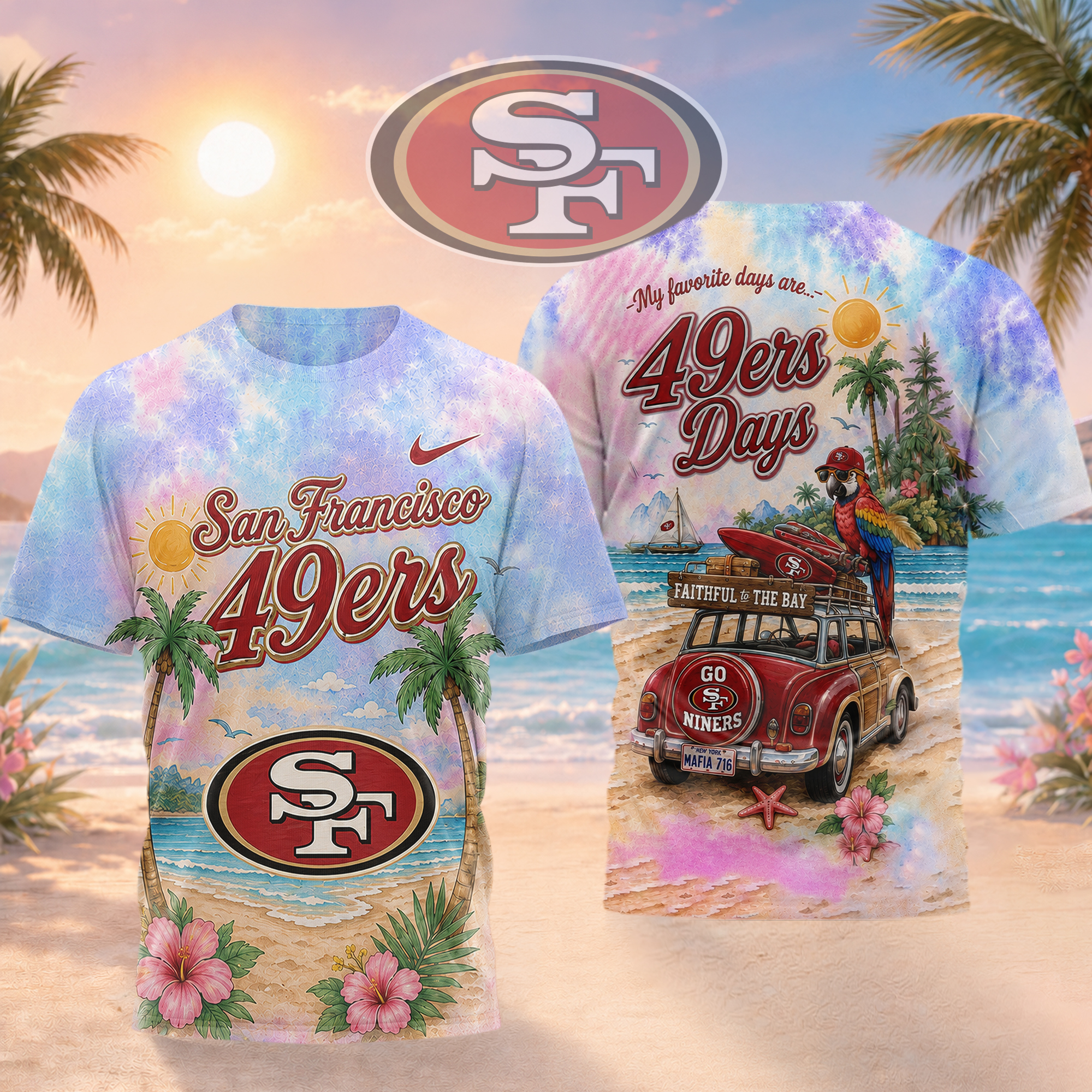 San Francisco 49ers | Premium NFL Tropical Game Day Paradise 3D T-Shirt