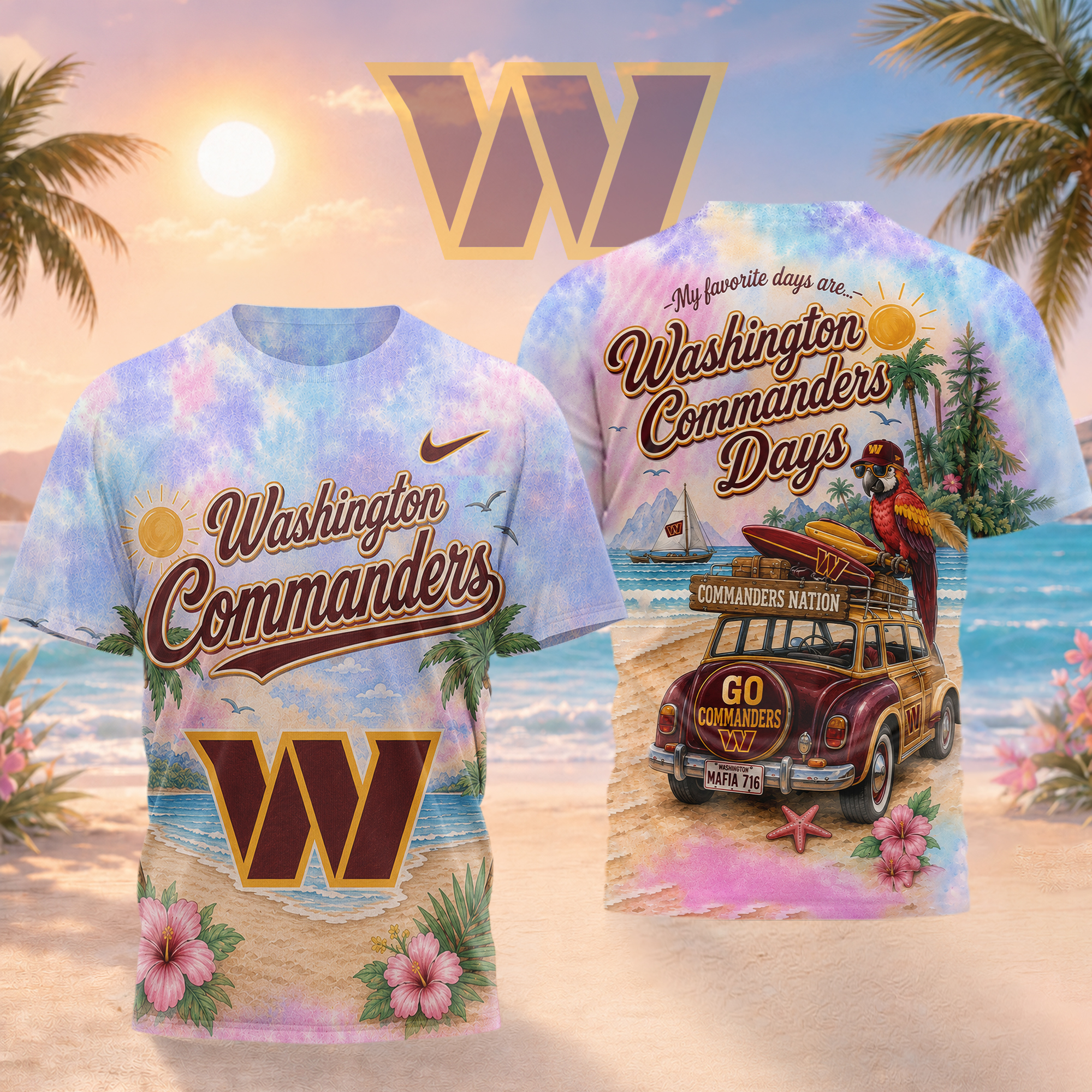 Washington Commanders | Premium NFL Tropical Game Day Paradise 3D T-Shirt