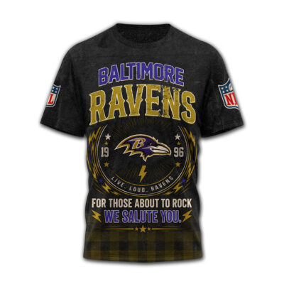 Baltimore Ravens | Premium NFL ACDC Rock N Roll 3D T-Shirt - XL