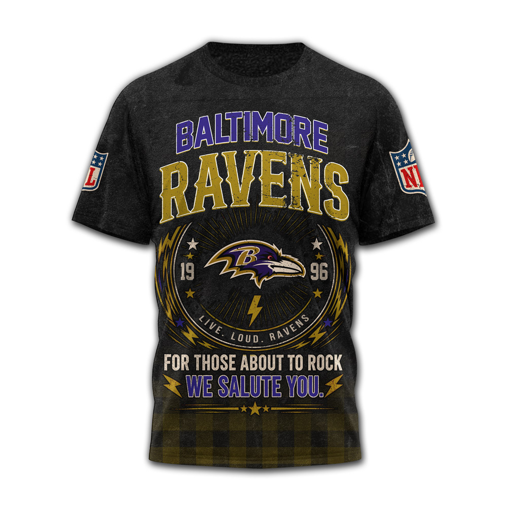 Baltimore Ravens | Premium NFL ACDC Rock N Roll 3D T-Shirt