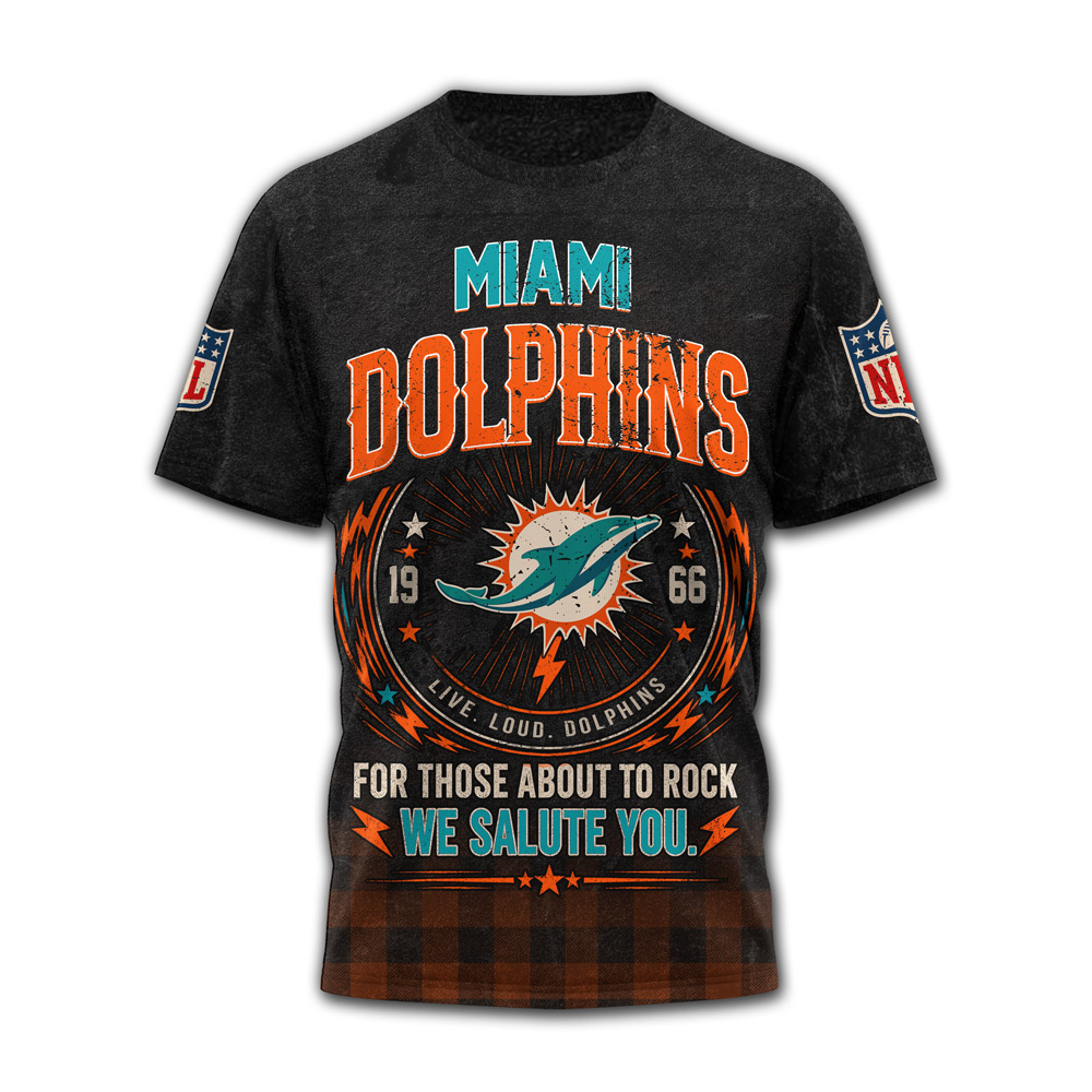 Miami Dolphins | Premium NFL ACDC Rock N Roll 3D T-Shirt