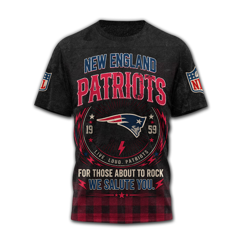 New England Patriots | Premium NFL ACDC Rock N Roll 3D T-Shirt