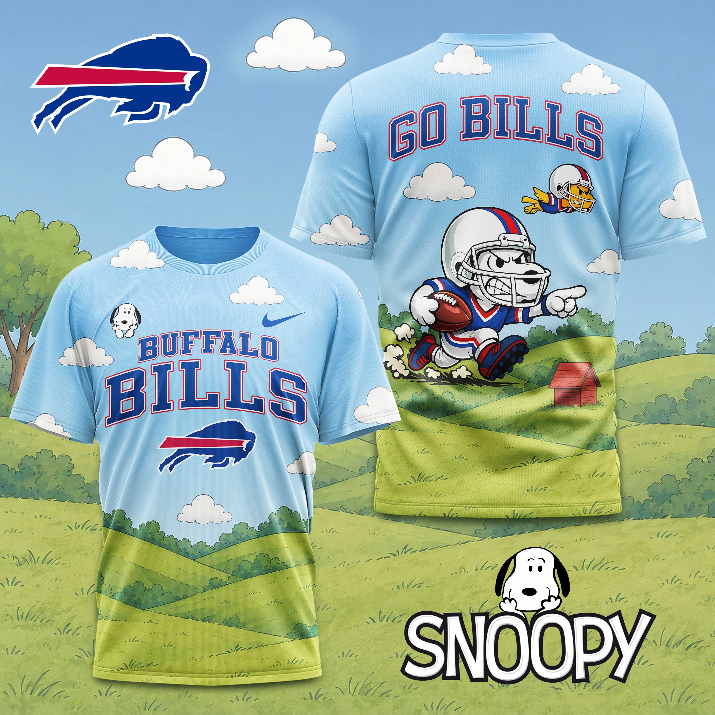 Buffalo Bills | Premium NFL Snoopy Touchdown 3D T-Shirt