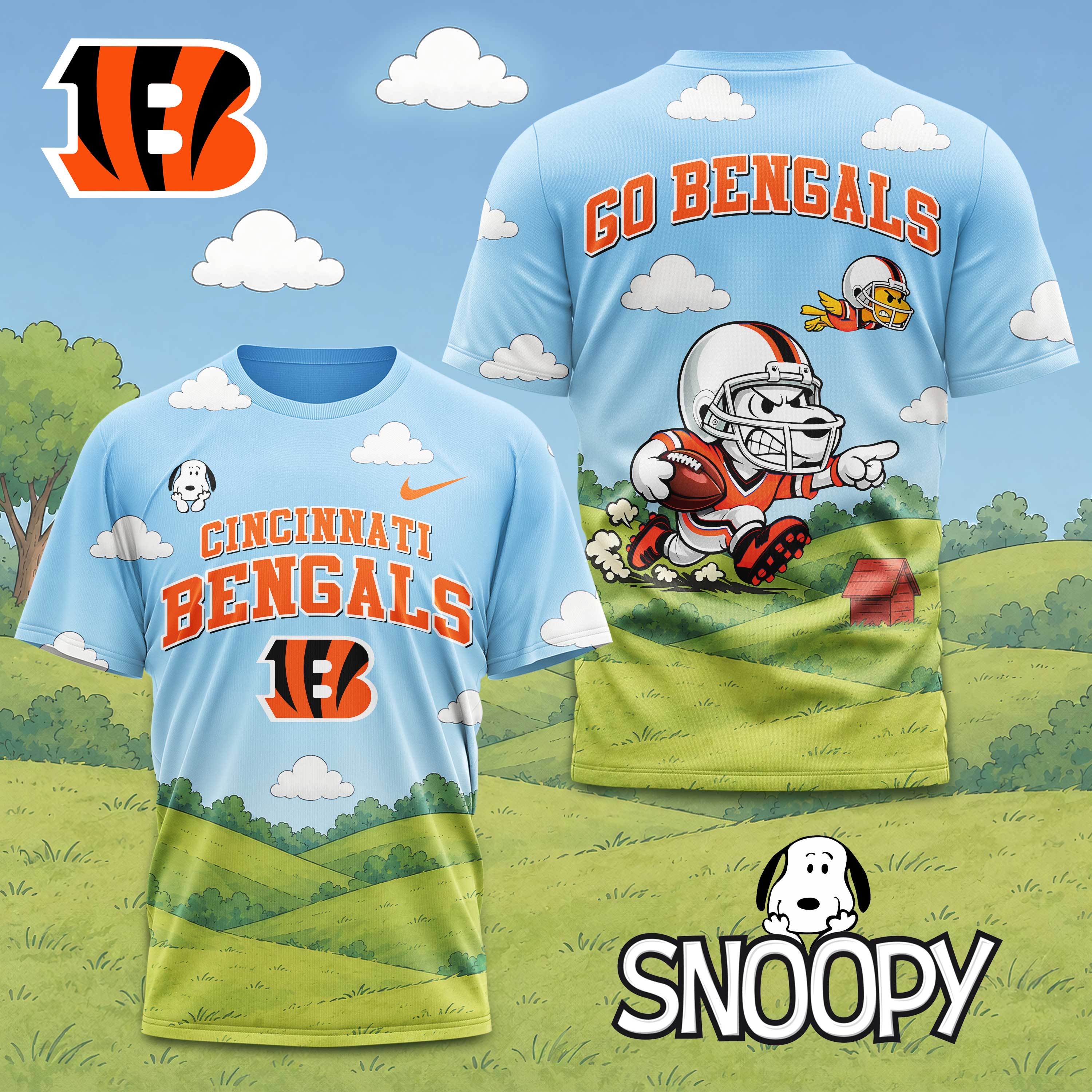 Cincinnati Bengals | Premium NFL Snoopy Touchdown 3D T-Shirt