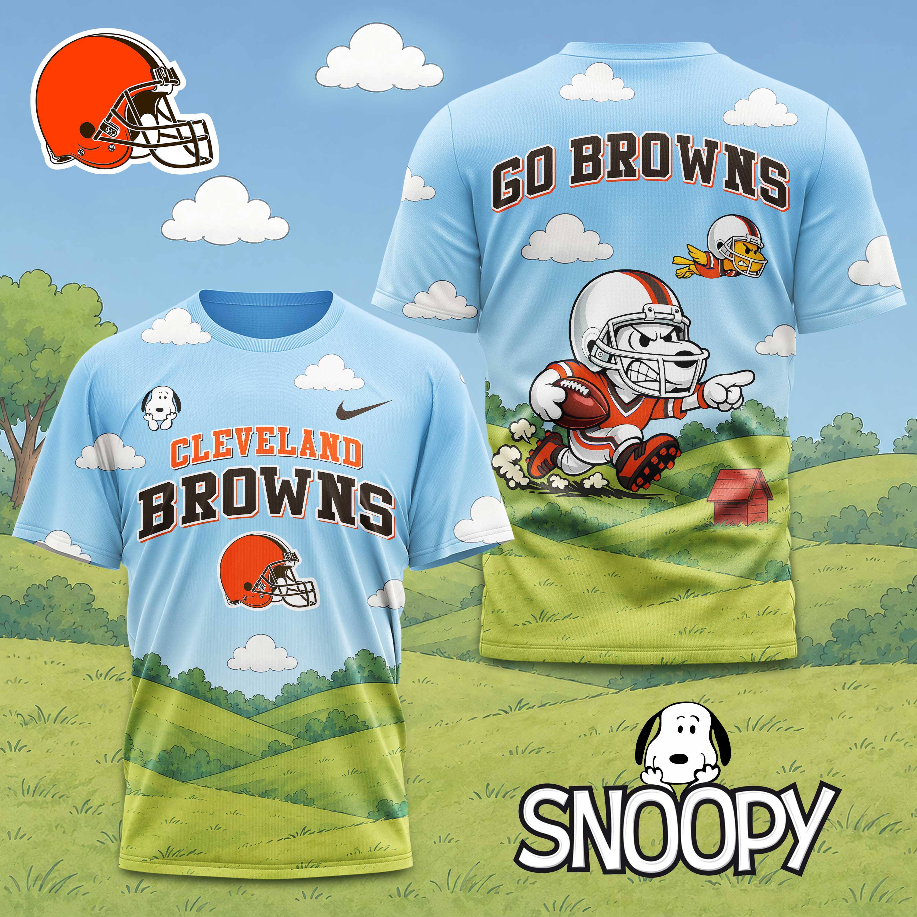 Cleveland Browns | Premium NFL Snoopy Touchdown 3D T-Shirt